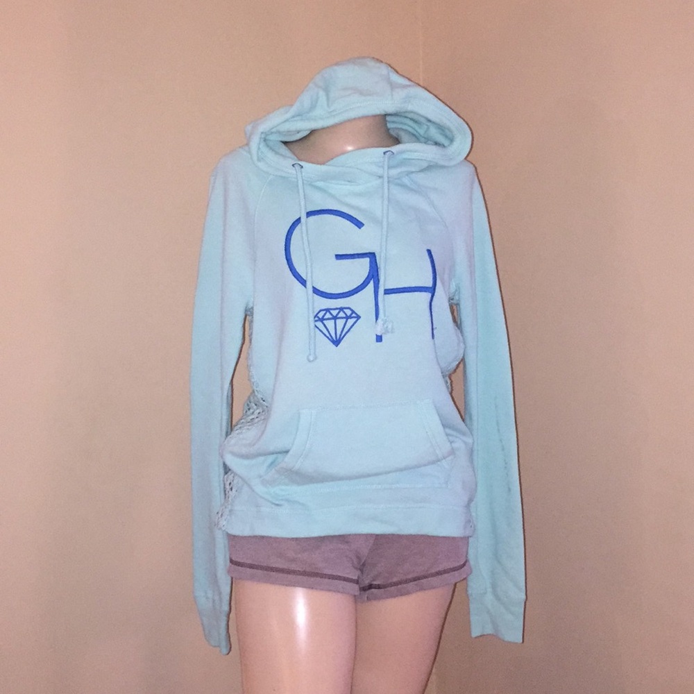 Blue sweatshirt with a crochet back